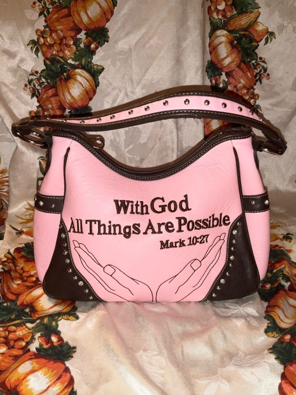 Montana West Pink and Brown Shoulder Bag - With God All Things Are Possible - Picture 8 of 12